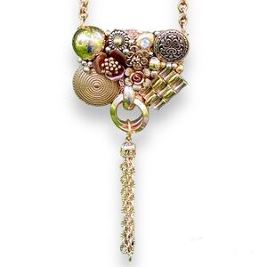 Handmade Chunky Multimedia Metal Collage Statement Charm Tassel Necklace Vintage